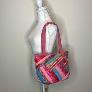 Pink and Teal Textured Cloth Purse, Philippines.